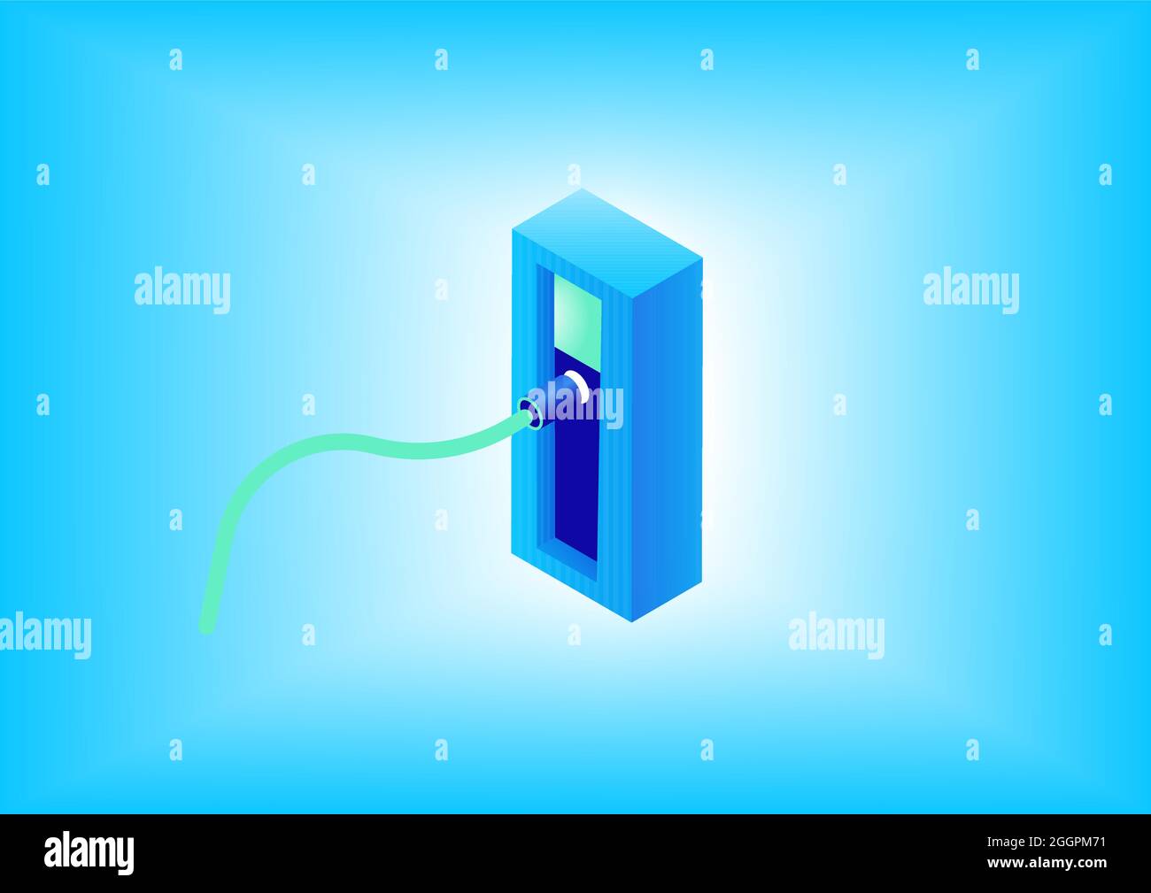 Icona vettoriale 3D isometrico della stazione di ricarica elettrica. Illustrazione del concetto di auto elettrica intelligente ed energia rinnovabile. Illustrazione Vettoriale
