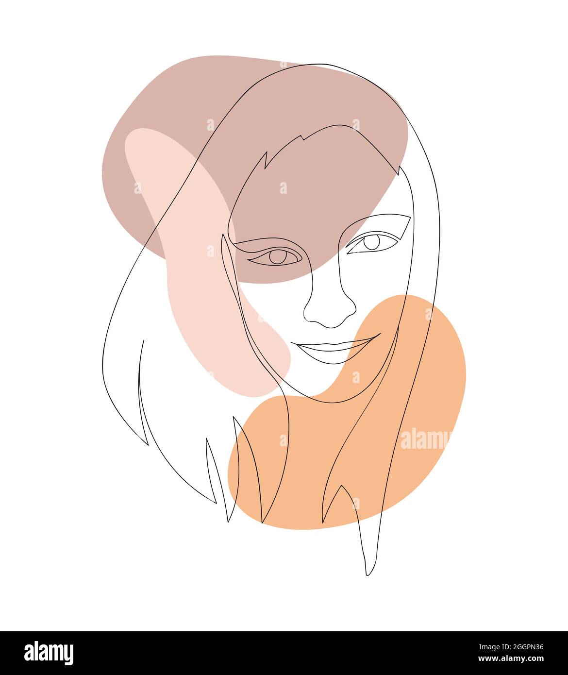 Bella faccia di una ragazza russa in linea stile d'arte. Illustrazione vettoriale con forme astratte. Illustrazione Vettoriale