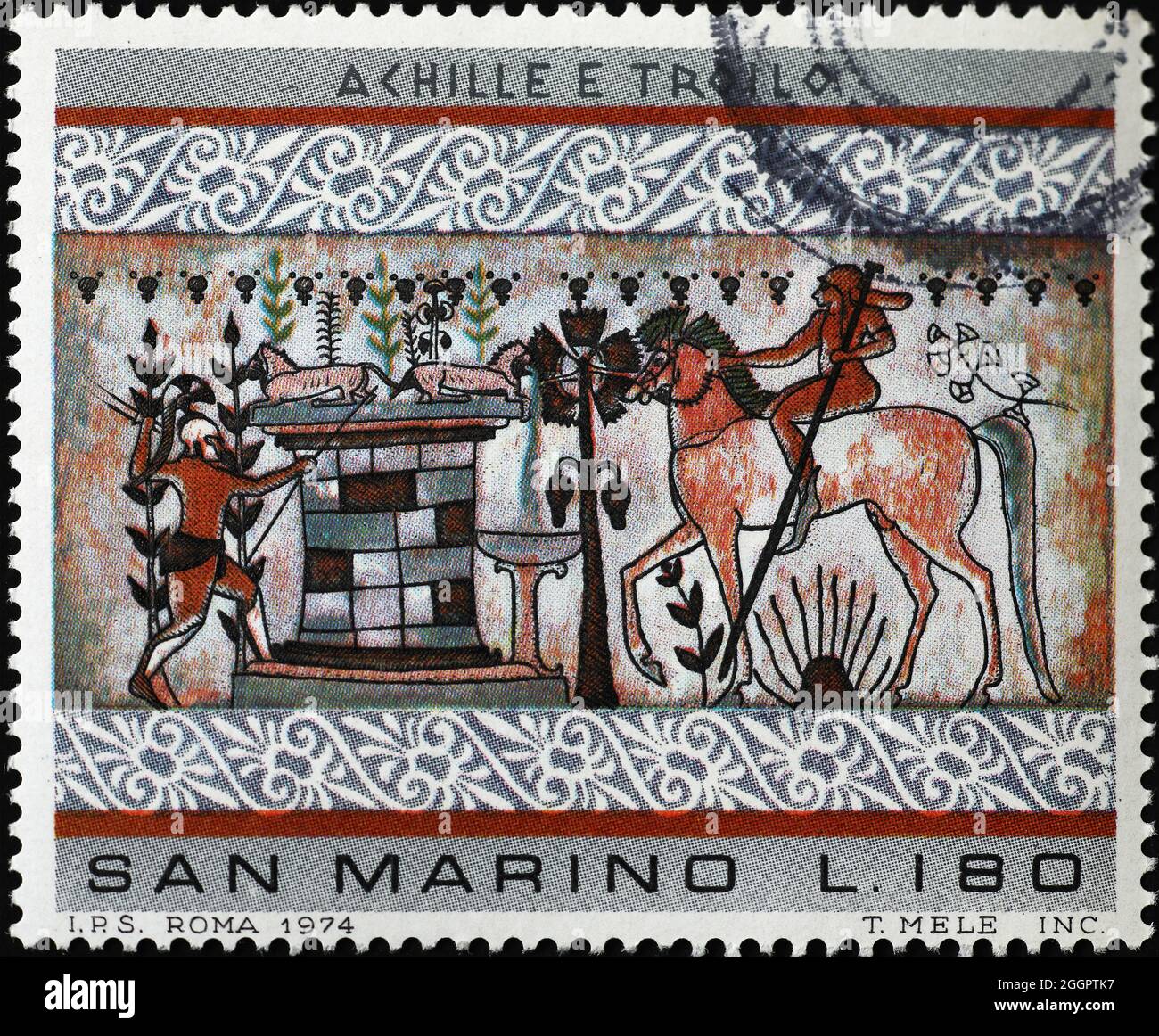 Antica pittura etrusca su francobollo Foto Stock