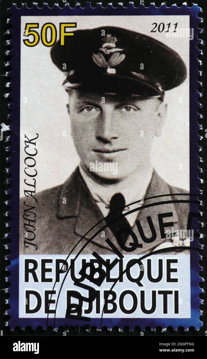 Aviatore John Alcock su francobollo Foto Stock