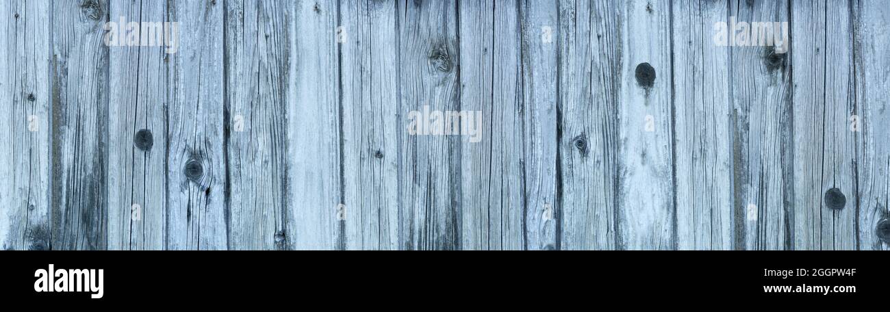 Vecchia parete di legno fatta di assi verticali screpolati bluastri Foto Stock Vecchia parete di legno fatta di assi verticali screpolati bluastri Foto Stock