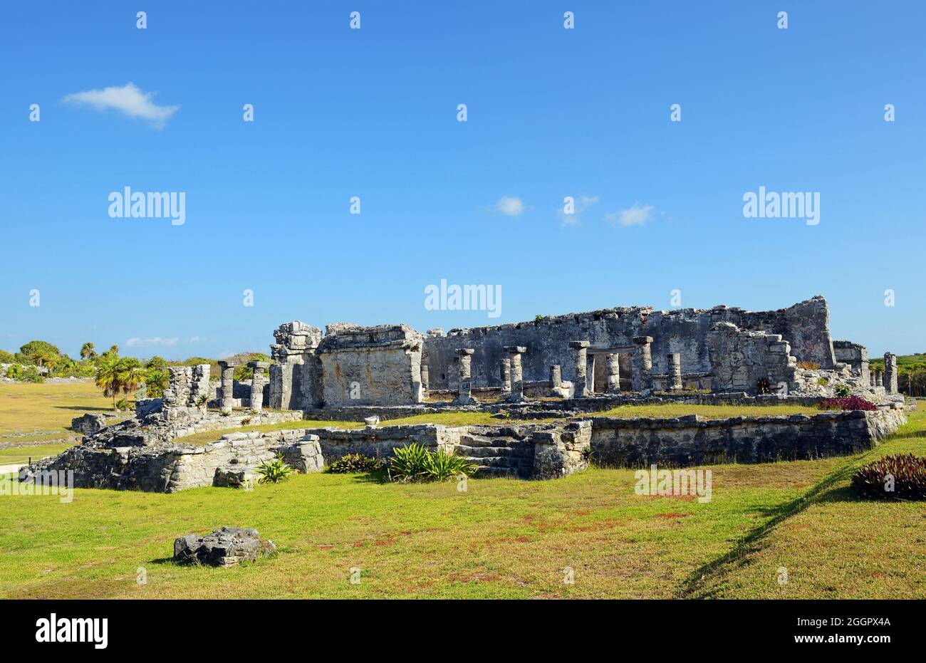 Antiche rovine del tempio a Tulum, Yucatan, Messico. Foto Stock