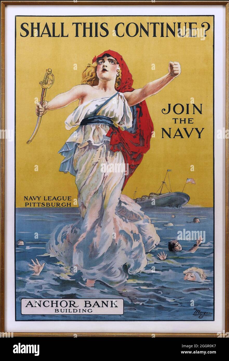 * α-Ω* Poster di reclutamento americano d'epoca - Unisciti alla Marina militare, alla Navy League, Pittsburg WWI Foto Stock