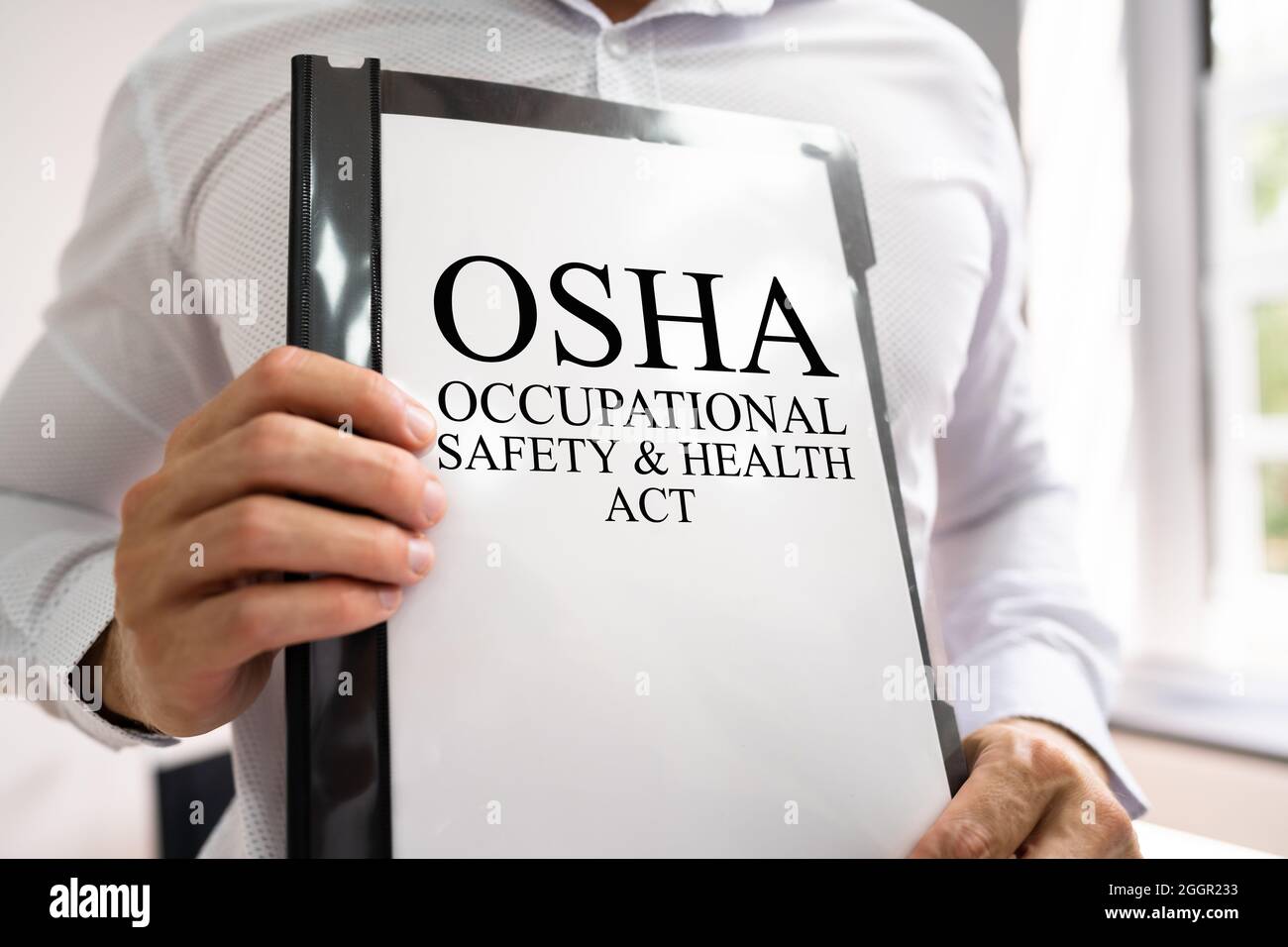 Documento sulla sicurezza sul luogo di lavoro OSHA. Gestione sicura del lavoro Foto Stock