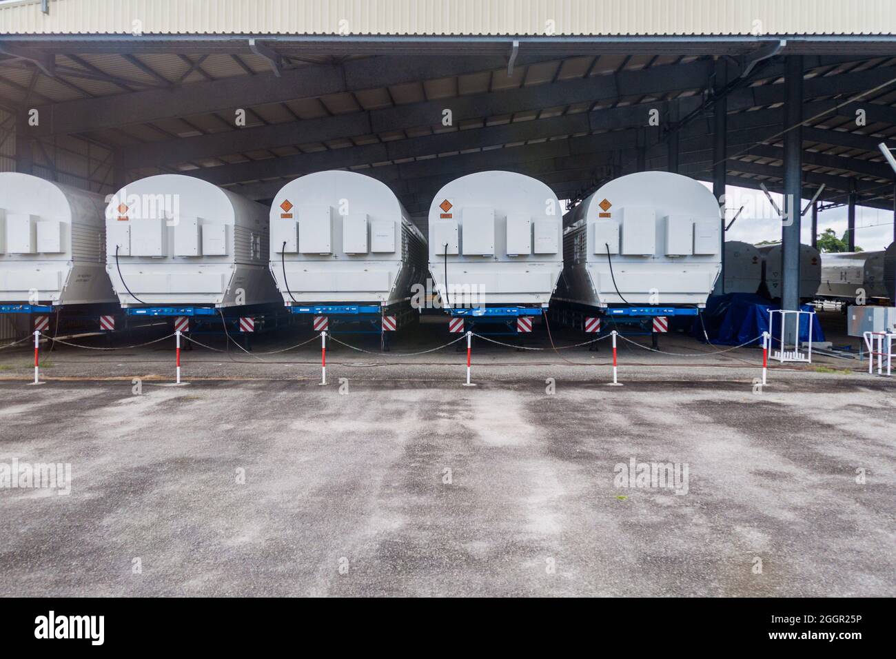 Segmenti di razzi Soyuz al Soyuz Launch Complex al Centre Spatial Guyanais (Guiana Space Center) a Kourou, Guyana Francese Foto Stock