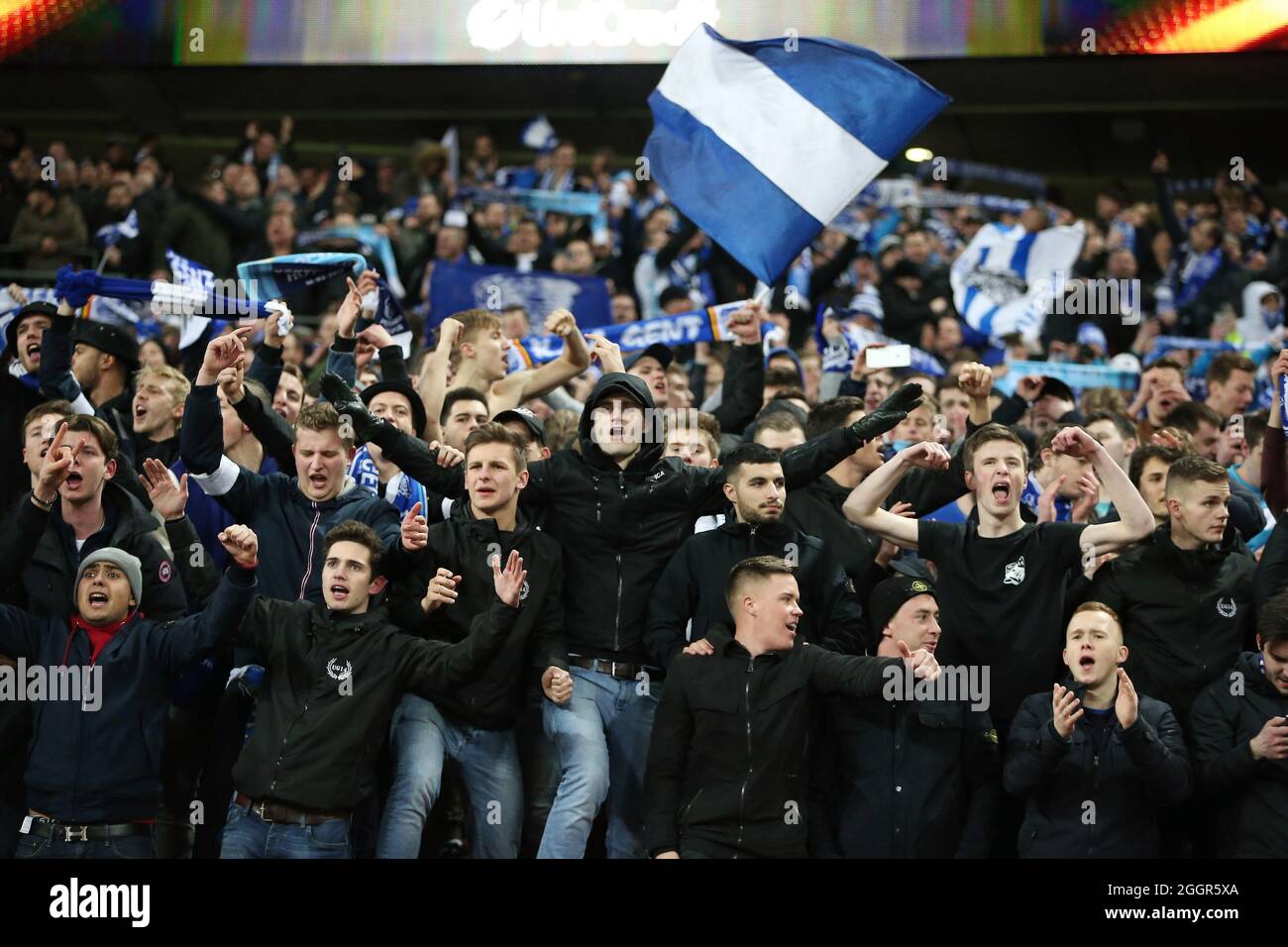 Fan di KAA Gent durante Tottenham Hotspur vs KAA Gent, partita di calcio della UEFA Europa League Foto Stock