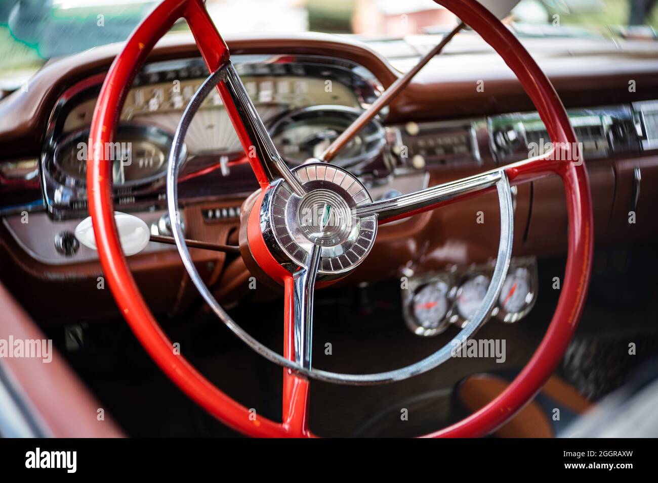 L'interno di auto full-size Edsel Corsair coupé, 1959. Mettere a fuoco sullo sfondo. La mostra di 'US Car Classics'. Foto Stock