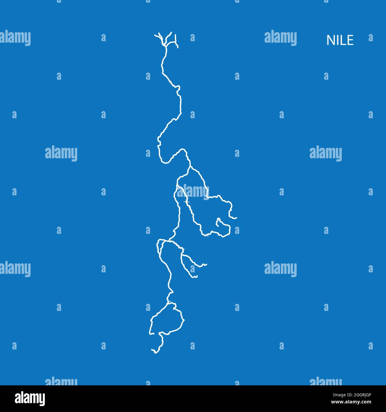 Mappa del bacino di drenaggio del fiume Nilo. Semplice illustrazione vettoriale a contorno sottile. Illustrazione Vettoriale