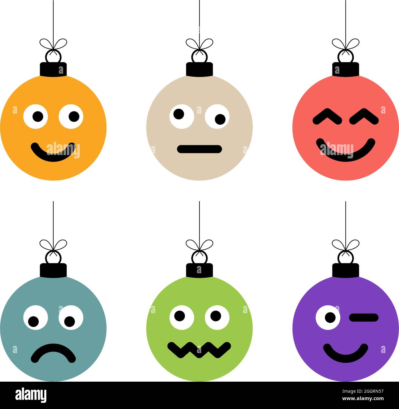 Set di palle colorate di natale con il viso carino. Emoticon su giocattoli  bolla. Vettore per decorazione vacanza albero xmas Immagine e Vettoriale -  Alamy