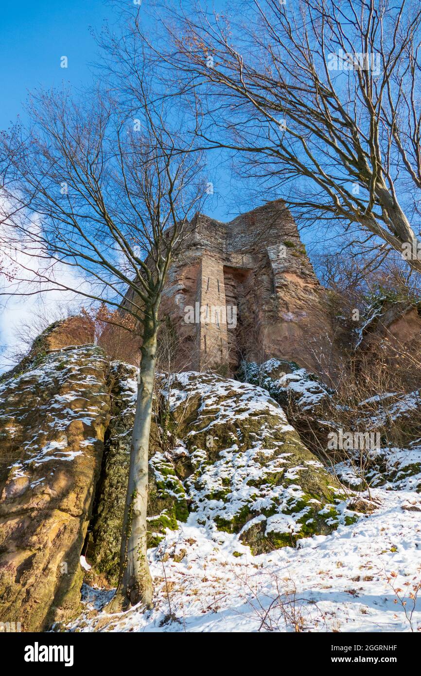 Burg Ruine Alt Eberstein in Ebersteinburg - Baden-Baden im Winter mit Schnee Foto Stock