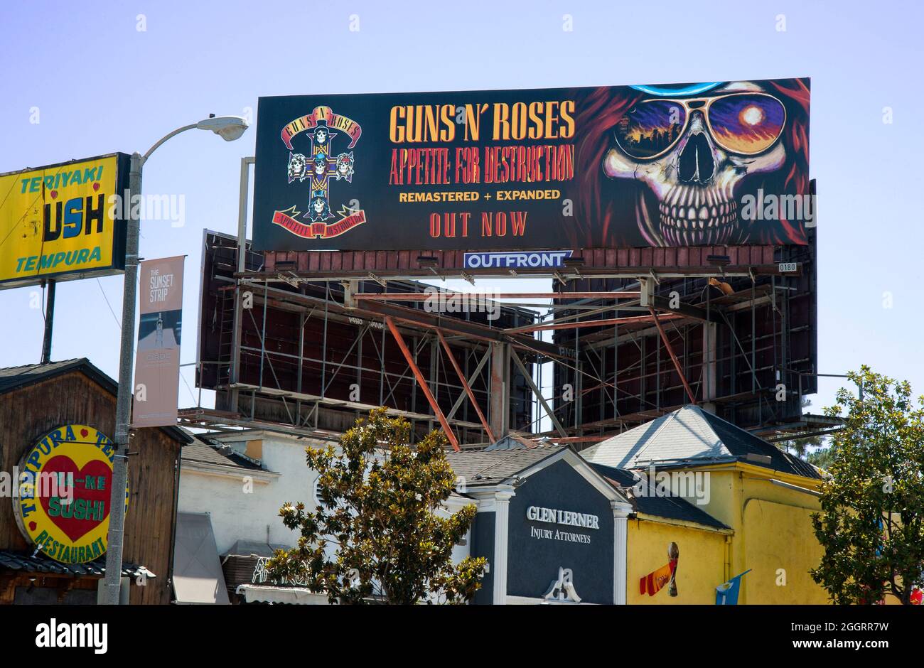 Cartellone Guns N Roses sulla Sunset Strip circa 2018. Foto Stock