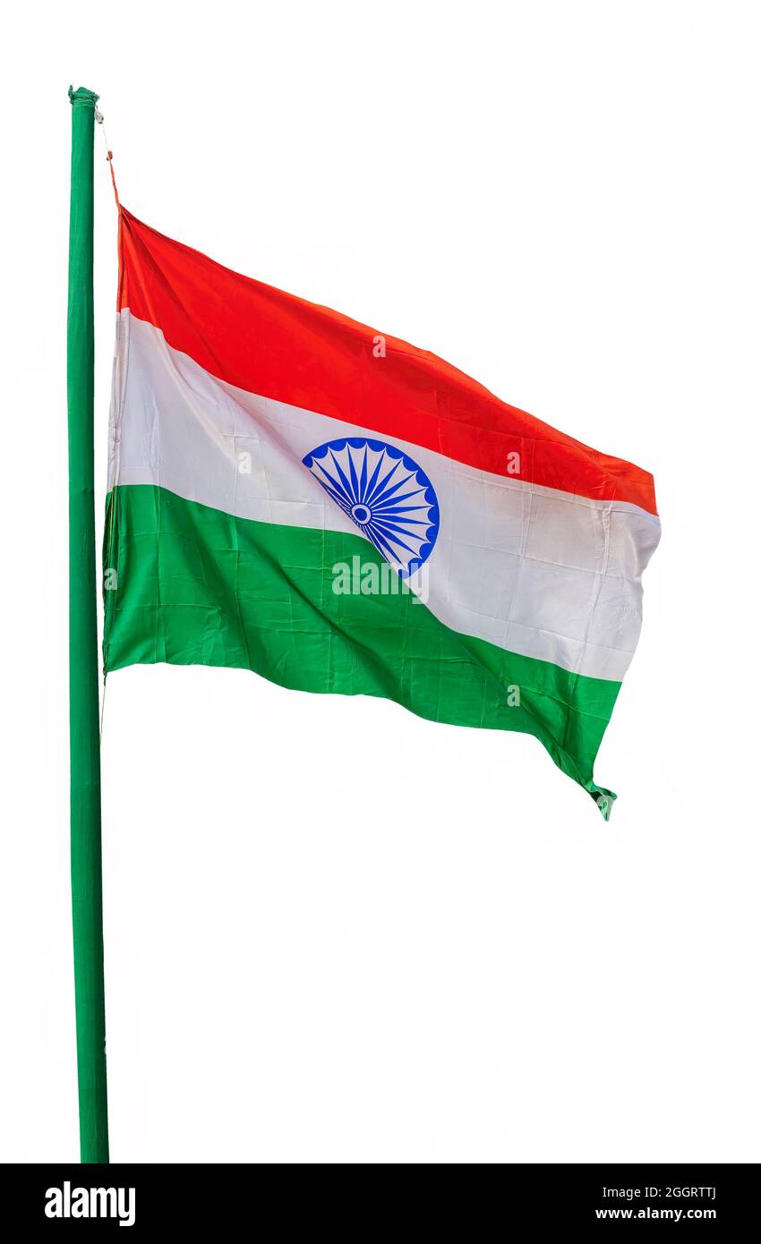 Bandiera nazionale indiana isolata su sfondo bianco. Foto Stock