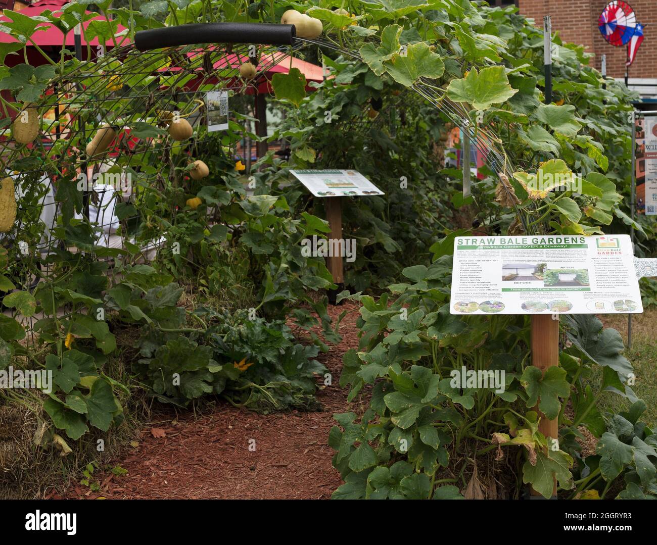 Un giardino di paglia per balle alla fiera statale del Minnesota. Foto Stock