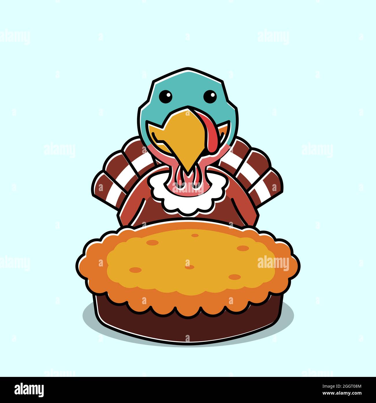 Tacchino sorridente Bird Rooster Pie Thanksgiving personaggio Cartoon Illustrazione Vettoriale