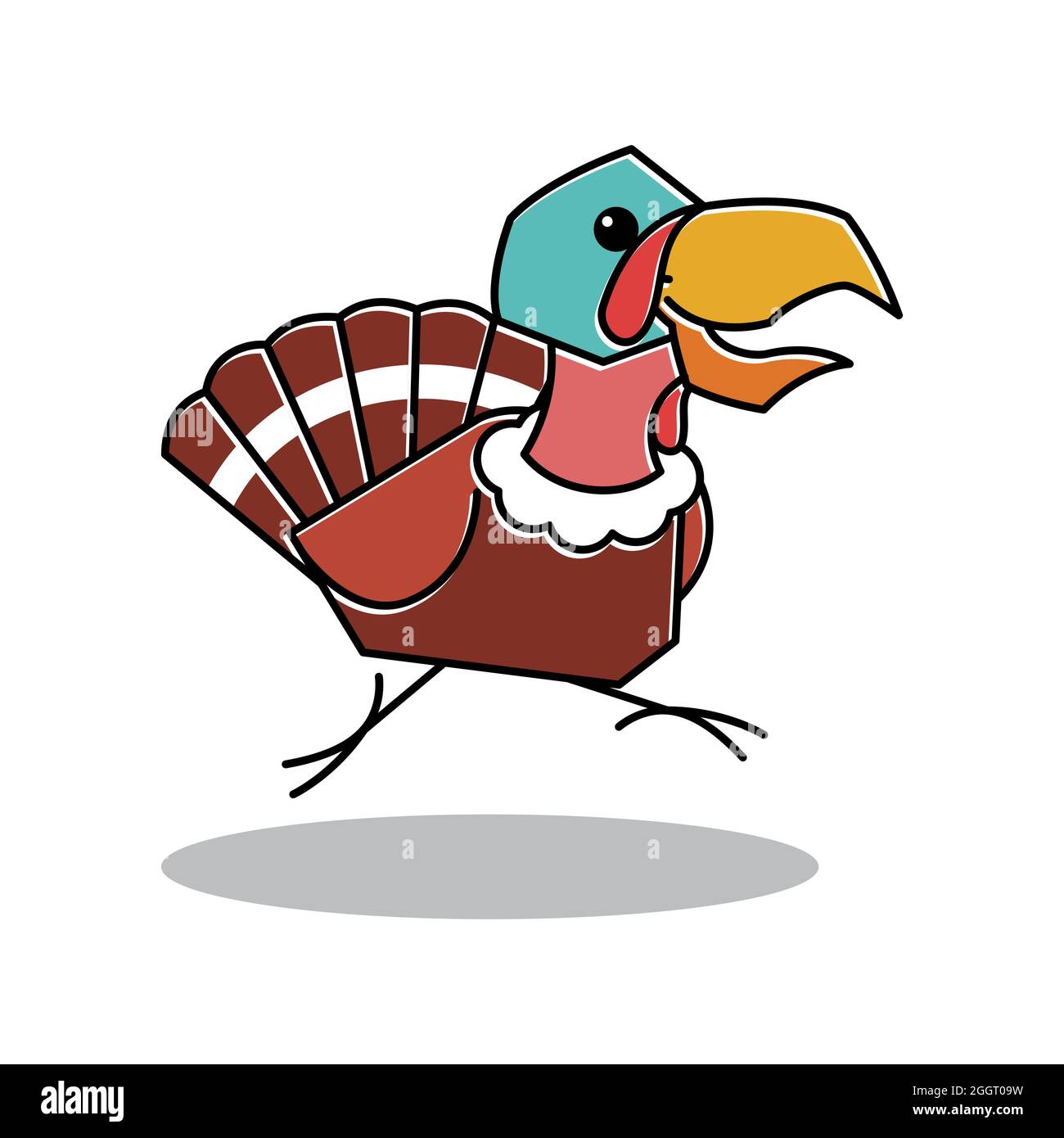 Running Dancing Turkey Bird Rooster Farm Thanksgiving personaggio Cartoon Illustrazione Vettoriale