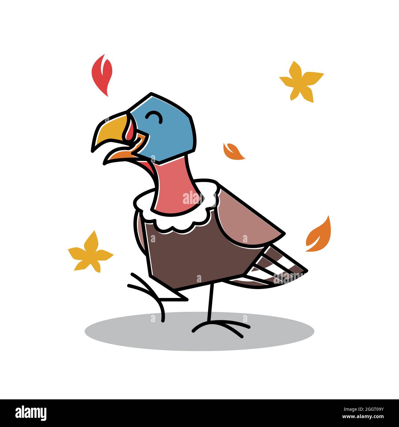 Danzante uccello tacchino femmina Autunno Autunno Thanksgiving personaggio Cartoon Illustrazione Vettoriale
