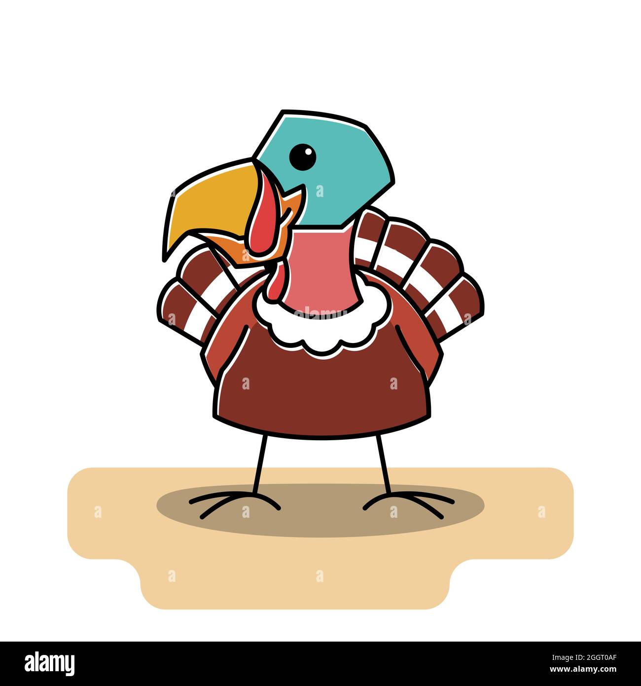 Tacchino Bird Rooster in piedi Autunno autunno Thanksgiving personaggio Cartoon Illustrazione Vettoriale