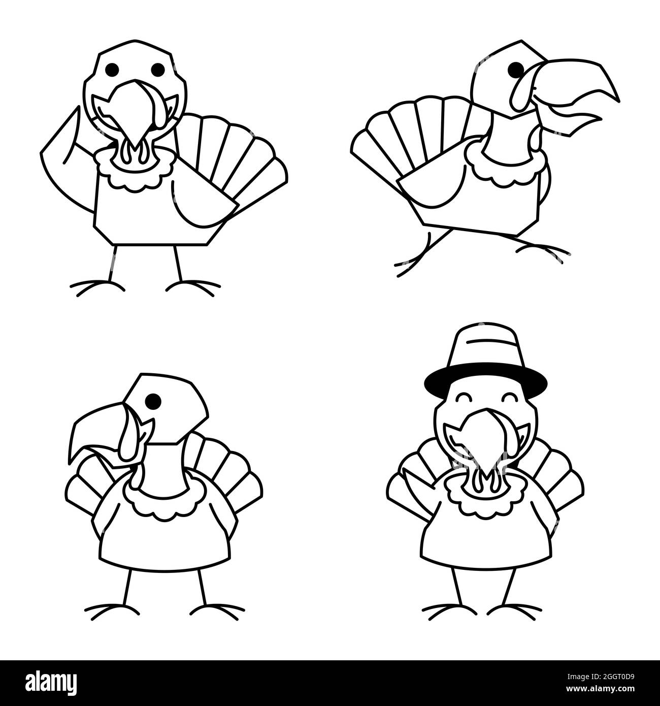 Tacchino Bird Rooster Autunno Autunno Thanksgiving personaggio Cartoon Line Art Illustrazione Vettoriale