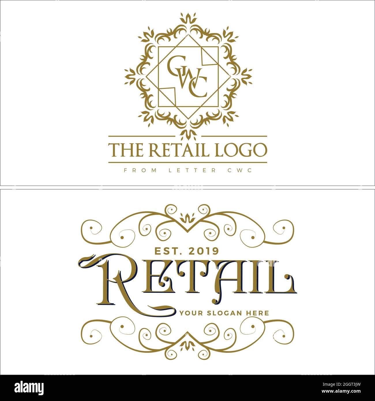 Commercio al dettaglio ornamento floreale logo design Illustrazione Vettoriale