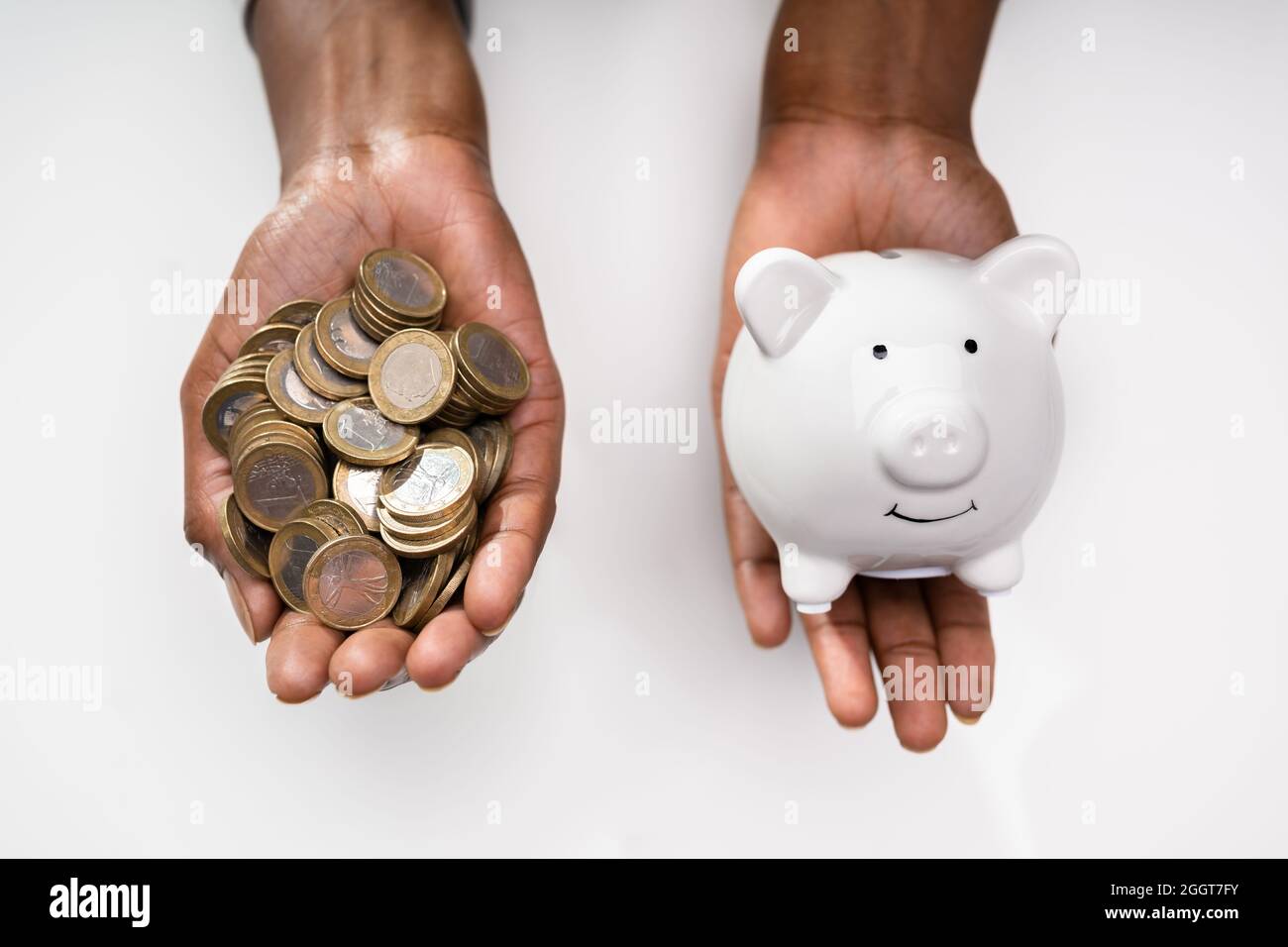 African American Woman Money Budget Growth e Piggybank Foto Stock