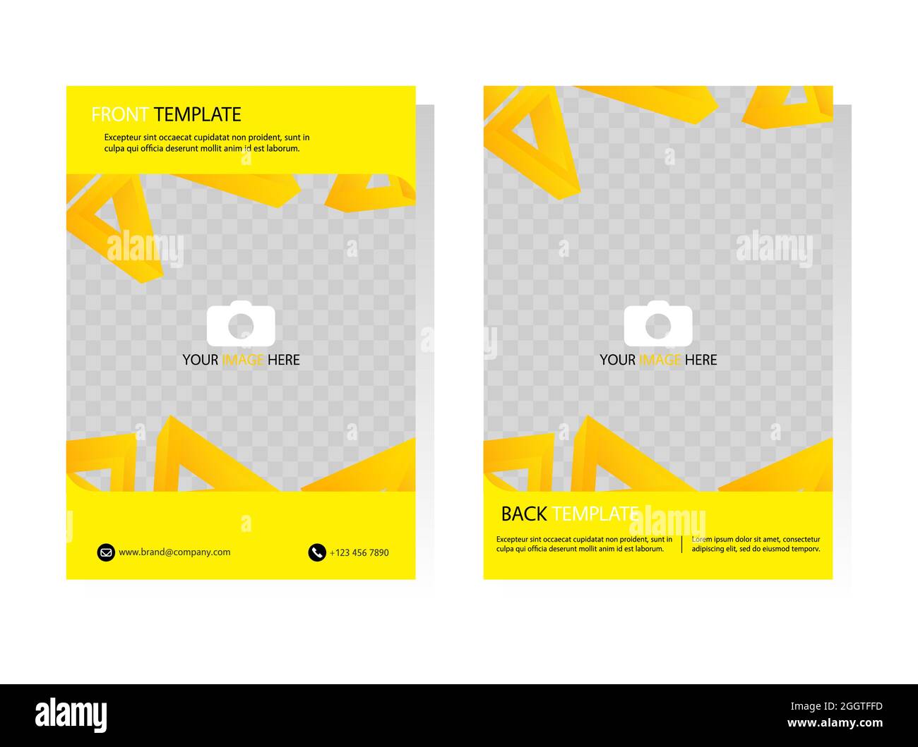 Modelli di brochure business con poligono giallo. Volantino con geometria, volantino in formato A4, copertina del libro, presentazione, modello di scheda. Set di design piatto per il marketing. Illustrazione Vettoriale