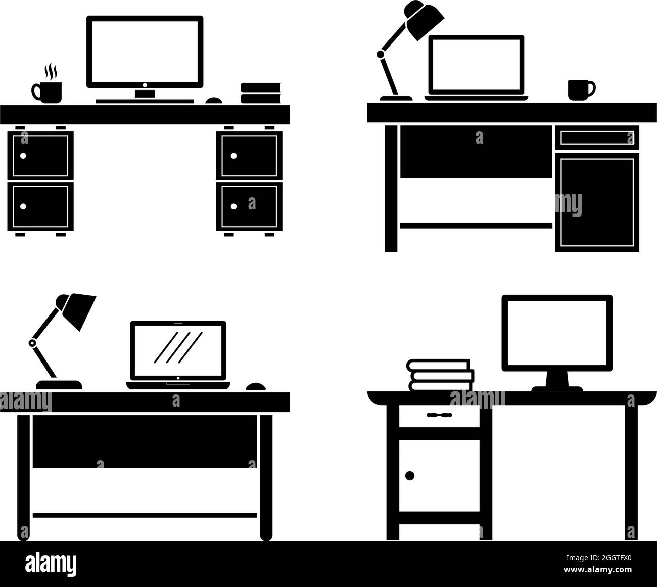 Modello di design del set di icone della scrivania Illustrazione Vettoriale