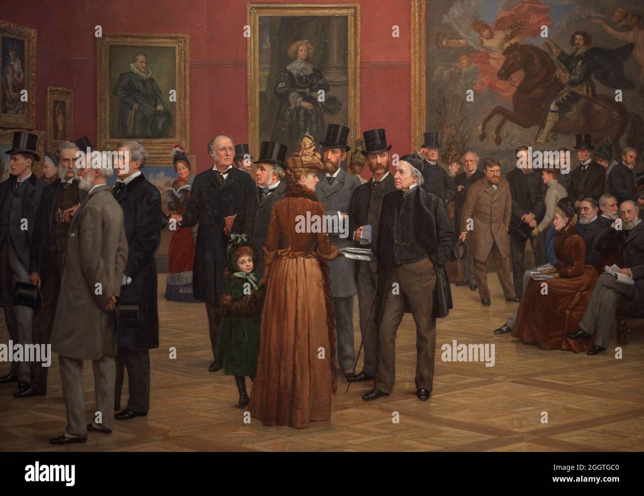 Vista privata della mostra Old Masters, Accademia reale, 1888. Dipinto di Henry Jamyn Brooks (1839-1925). Olio su tela, 1889 (154,5 x 271,5 cm). Dettaglio. National Portrait Gallery. Londra, Inghilterra, Regno Unito. Foto Stock
