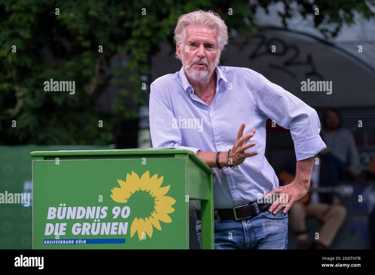 L'autore più venduto Frank Schaetzing partecipa alla campagna elettorale per Bündnis 90/Die GRUENEN Foto Stock