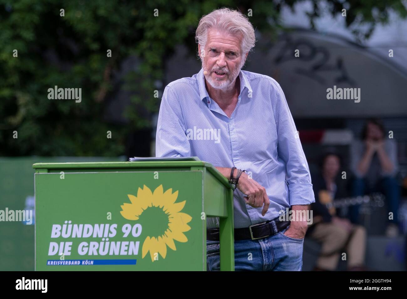 L'autore più venduto Frank Schaetzing partecipa alla campagna elettorale per Bündnis 90/Die GRUENEN Foto Stock