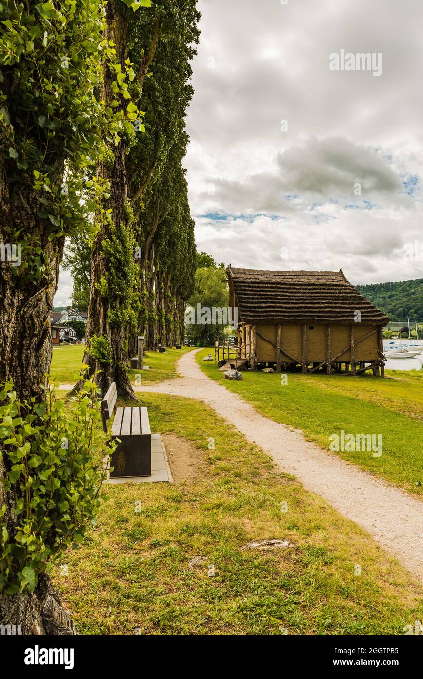 Dimora ricostruita a Wangen sul lago di Costanza, Baden-Wuerttemberg, Germania Foto Stock