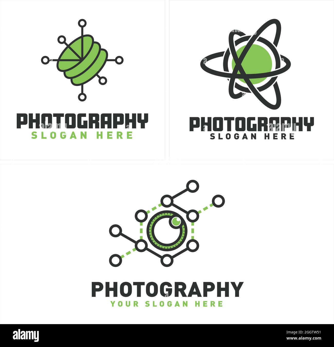 Tecnologia fotografica collegamento logo design Illustrazione Vettoriale