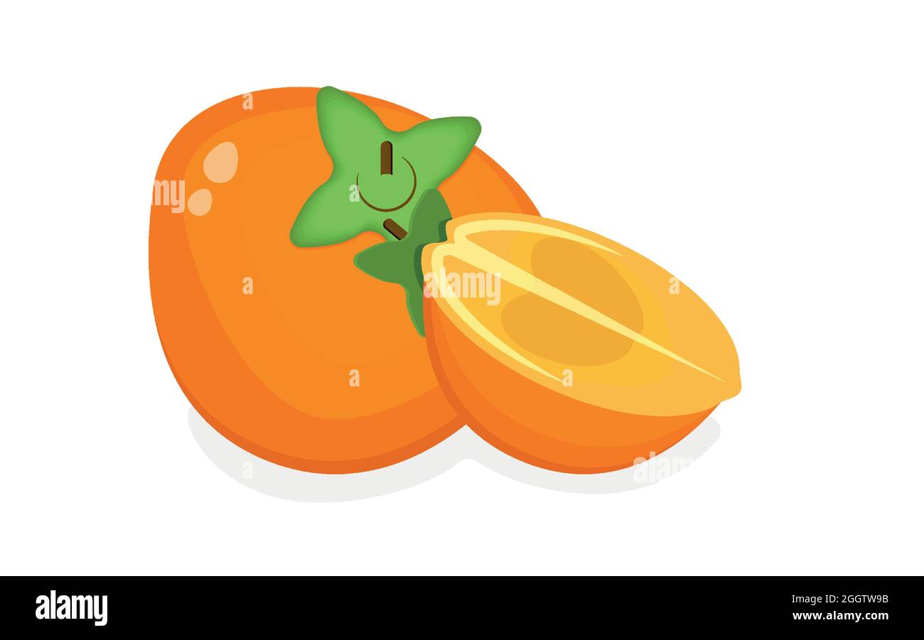 Metà e intero Juicy Persimmon frutta fresca d'autunno benefici per la salute Illustrazione Vettoriale