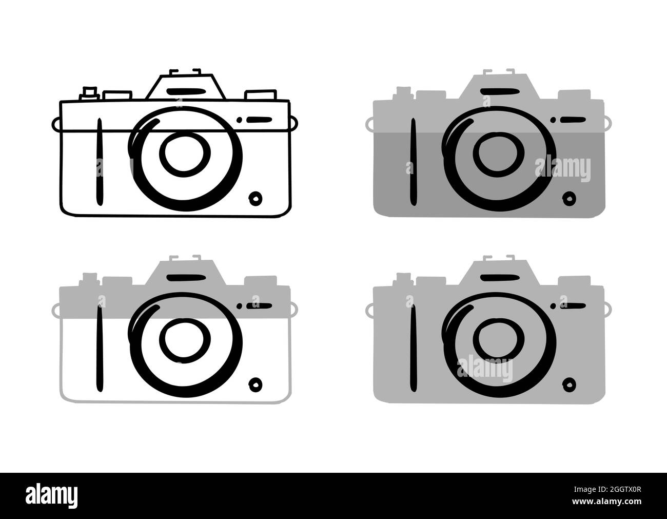 Set di fotocamere digitali disegnate a mano di diverso stile Illustrazione Vettoriale Set di fotocamere digitali disegnate a mano di diverso stile Illustrazione Vettoriale