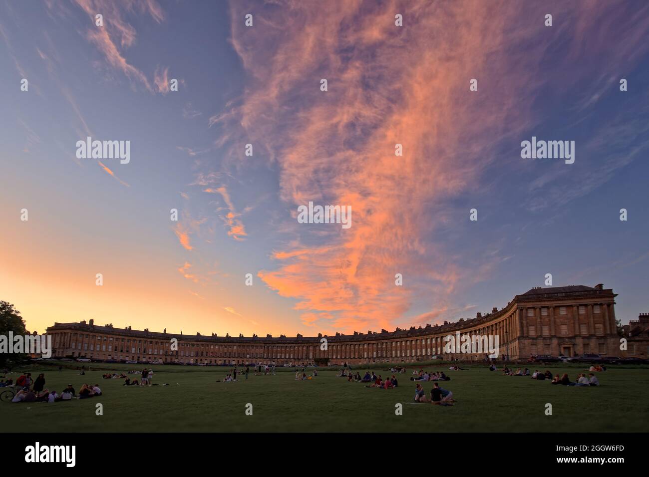 Royal crescent Bath tramonto Foto Stock