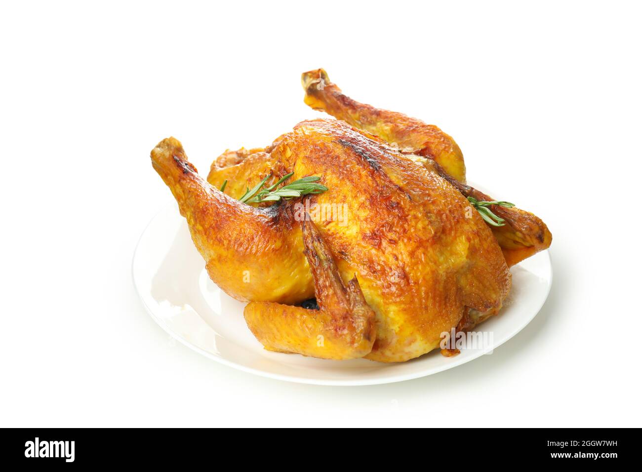 Giorno del Ringraziamento tacchino arrosto isolato su sfondo bianco Foto Stock