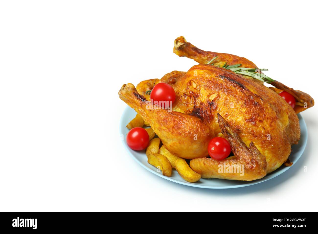 Giorno del Ringraziamento tacchino arrosto su sfondo bianco Foto Stock