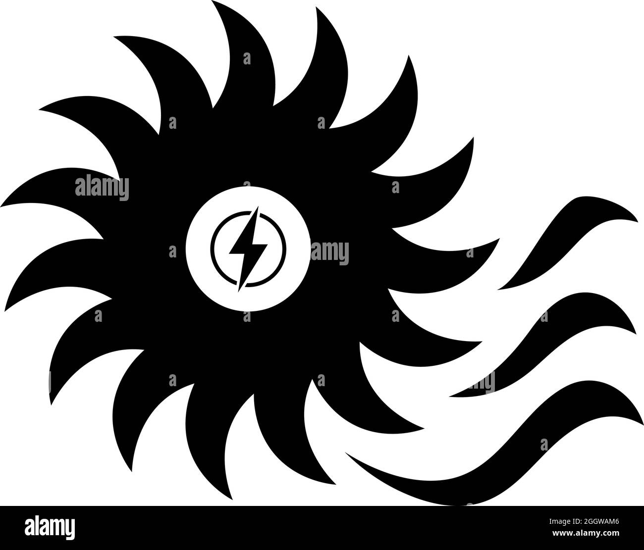 Icona turbina ad acqua. Design a matita nero. Illustrazione vettoriale. Illustrazione Vettoriale