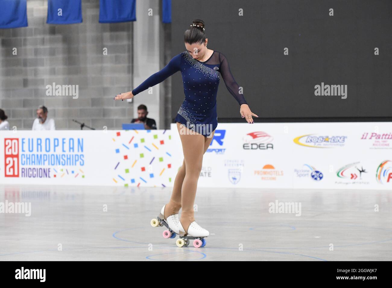 Riccione Italia 3 Settembre 2021 Sofia Roncarati Italia Si Esibisce In Junior Ocuratore Figures Al Campionato Europeo Di Pattinaggio Artistico A Rulli 2021 Presso Il Play Hall Il 03 Settembre 2021 A