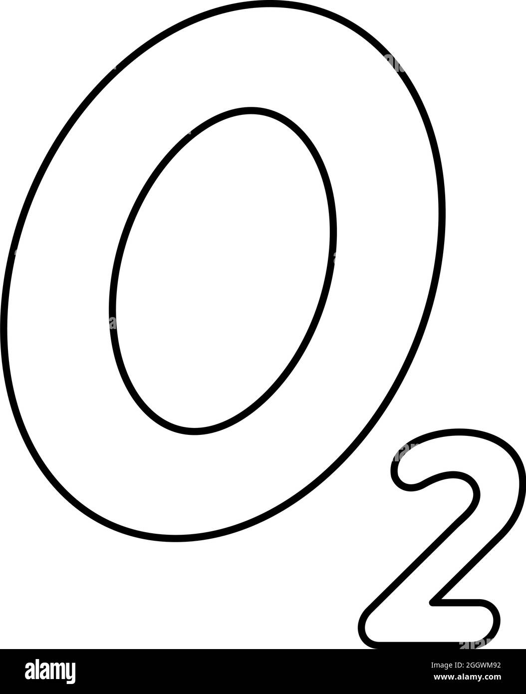 Formula chimica dell'ossigeno O2 contorno dell'aria icona contorno colore nero illustrazione vettoriale stile piatto immagine semplice Illustrazione Vettoriale