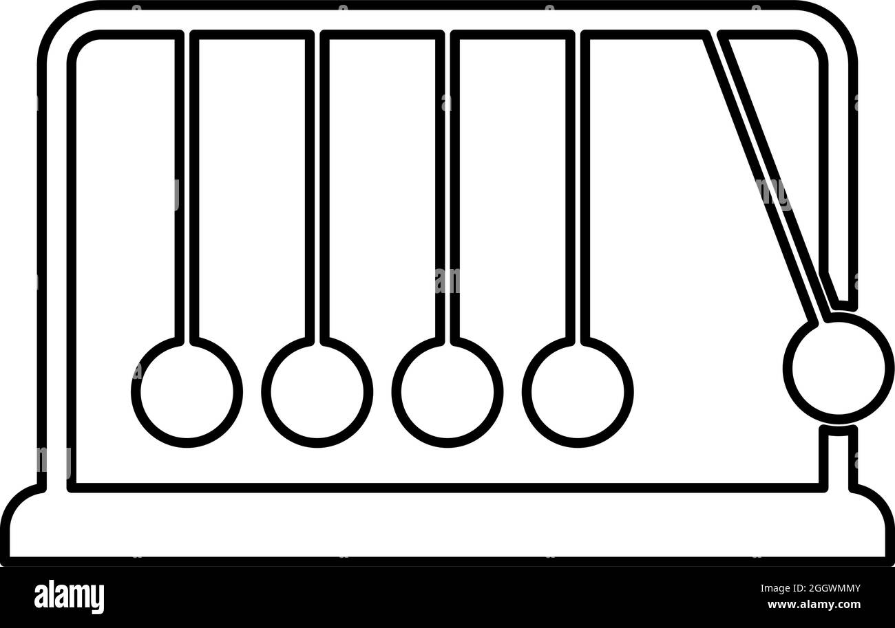 Culla Newton metronomo metallo Newton's Balance Equipment relax Motion Balancing palle pendolo contorno icona colore nero vettore illustrazione Illustrazione Vettoriale