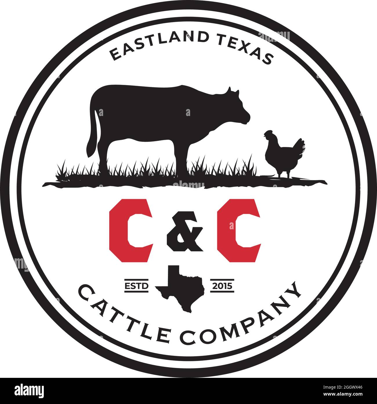 Texas mucca e bestiame bovino azienda emblema vintage vettore logo design Illustrazione Vettoriale