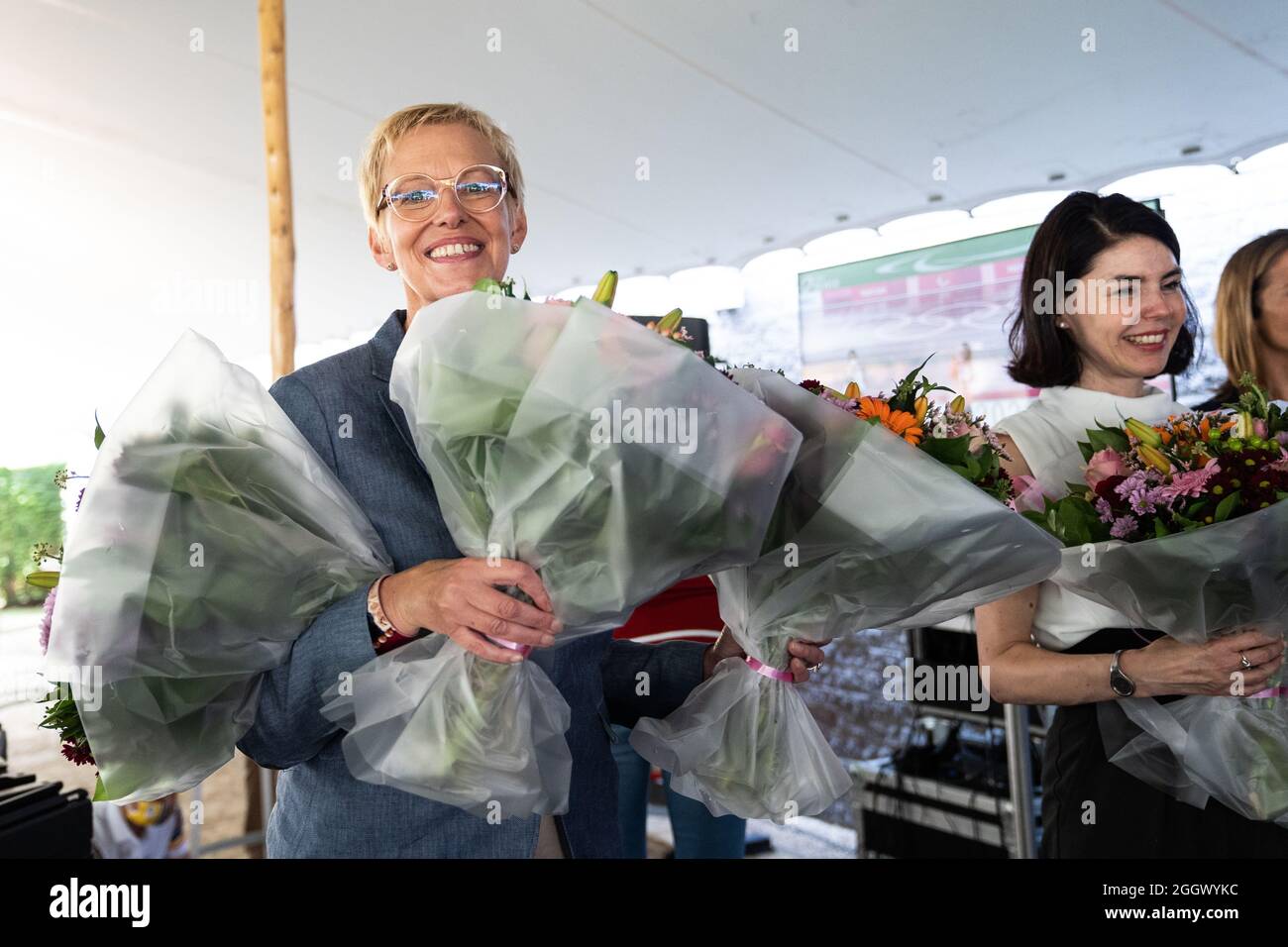 Ministro delle pensioni, integrazione sociale, persone con disabilità e la lotta contro la povertà Karine Lalieux raffigurato durante un evento da guardare e. Foto Stock