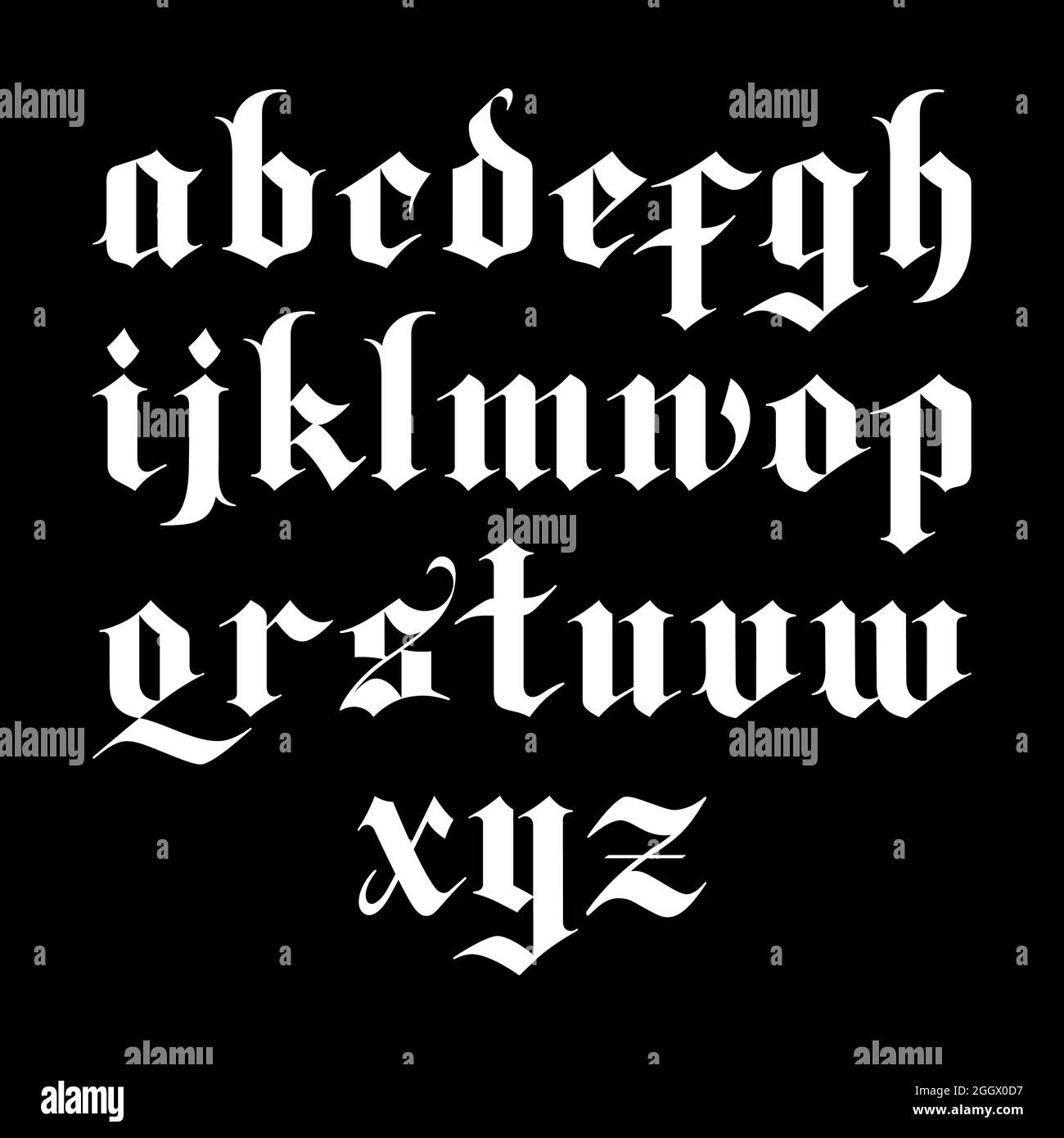 carattere vettoriale gotico con lettera nera. lettere minuscole Illustrazione Vettoriale