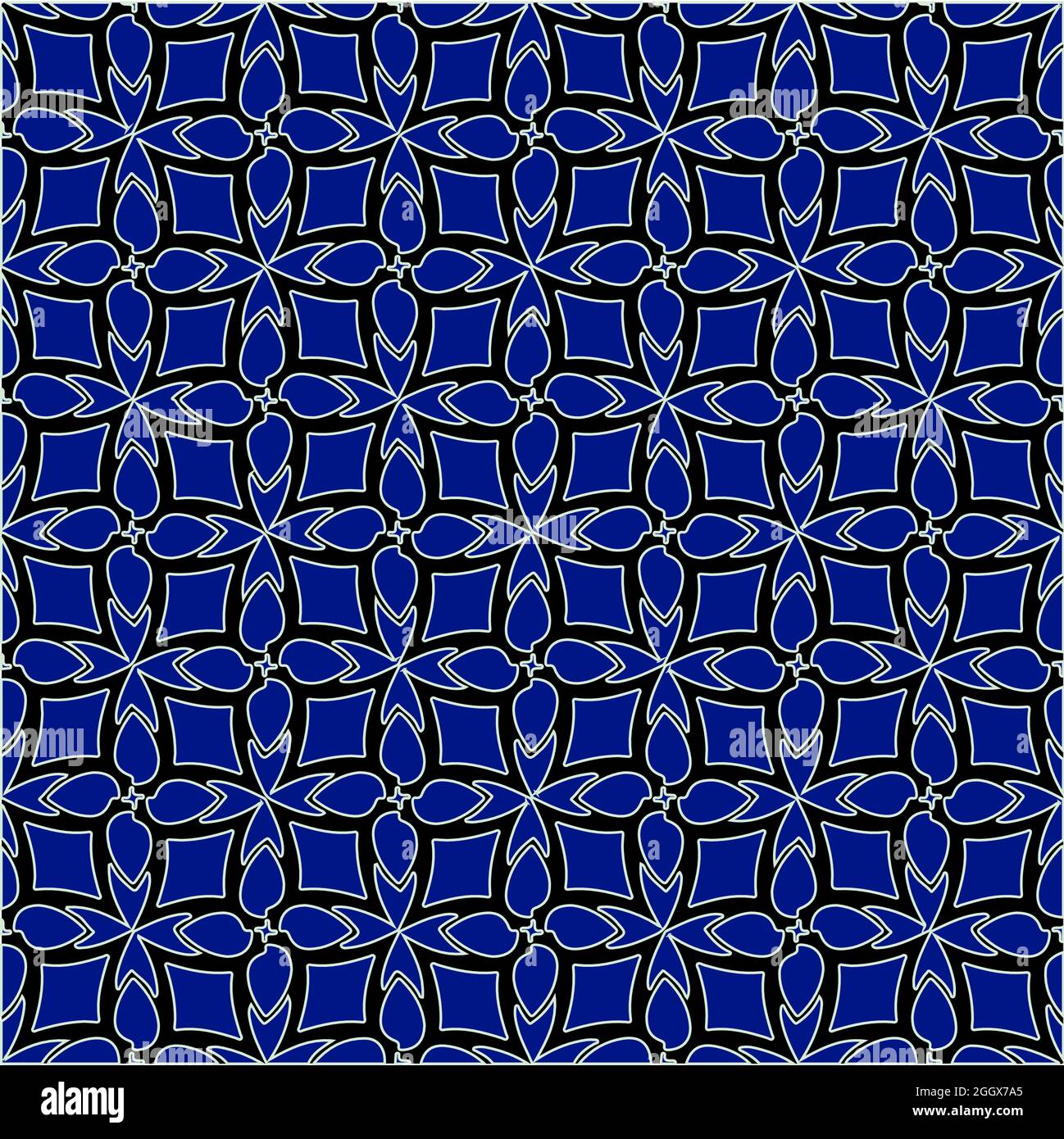 modello vettoriale in stile ornamentale geometrico. Nero, bianco e blu. Illustrazione Vettoriale