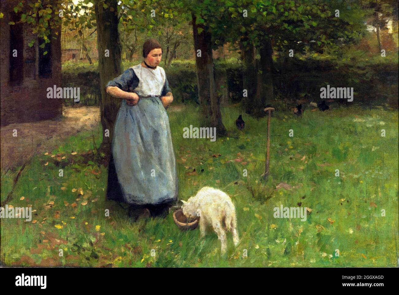 Donna di Laren con Agnello di Anton Mauve (1838-1888), olio su tela, 1885 Foto Stock