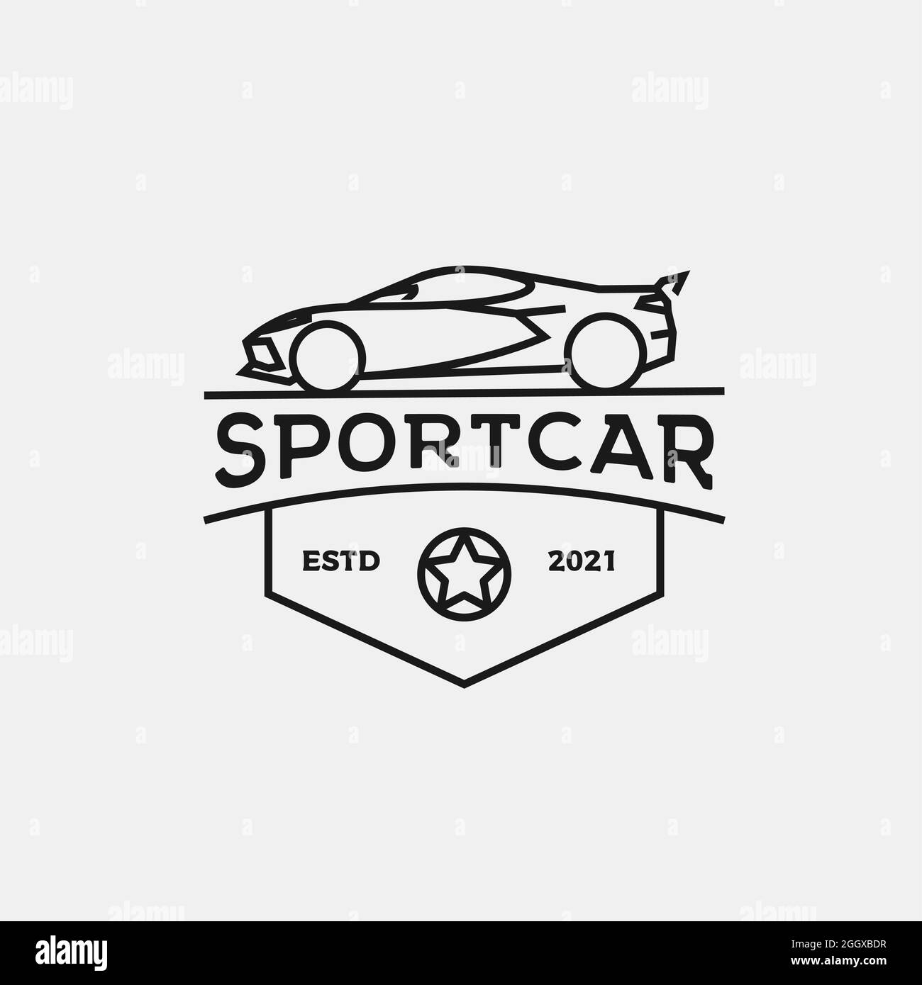 Emblema vintage badge linea art car logo vettore design Illustrazione Vettoriale