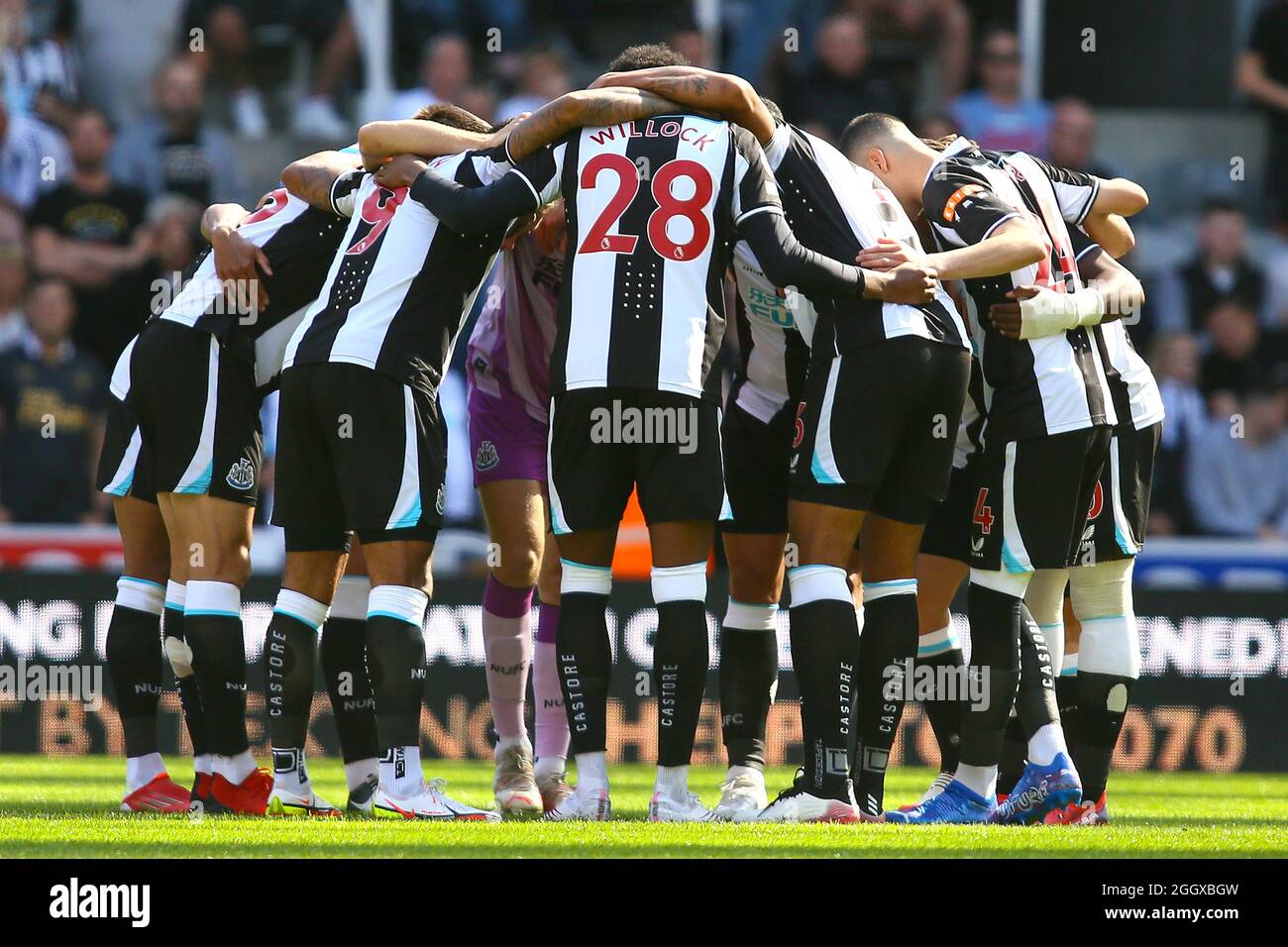Newcastle United pre match huddle - Newcastle United v Southampton, Premier League, St James' Park, Newcastle upon Tyne, UK - 28 agosto 2021 solo per uso editoriale - si applicano le restrizioni DataCo Foto Stock