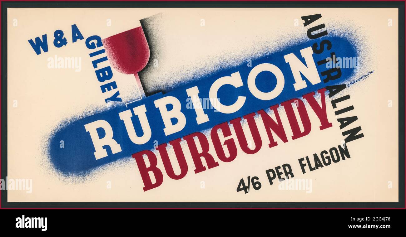 Archivio W. & A . Gilbey Australian Rubicon Burgundy: 4/6 per flagone. : Kauffer, E. McKnight (Edward McKnight), 1890-1954, artista Data di creazione/pubblicazione: [Londra] : W. & A. Gilbey Ltd., [1933].: Litografia ;(formato poster: Poster pubblicitari mostra un bicchiere di vino rosso borgogna Foto Stock