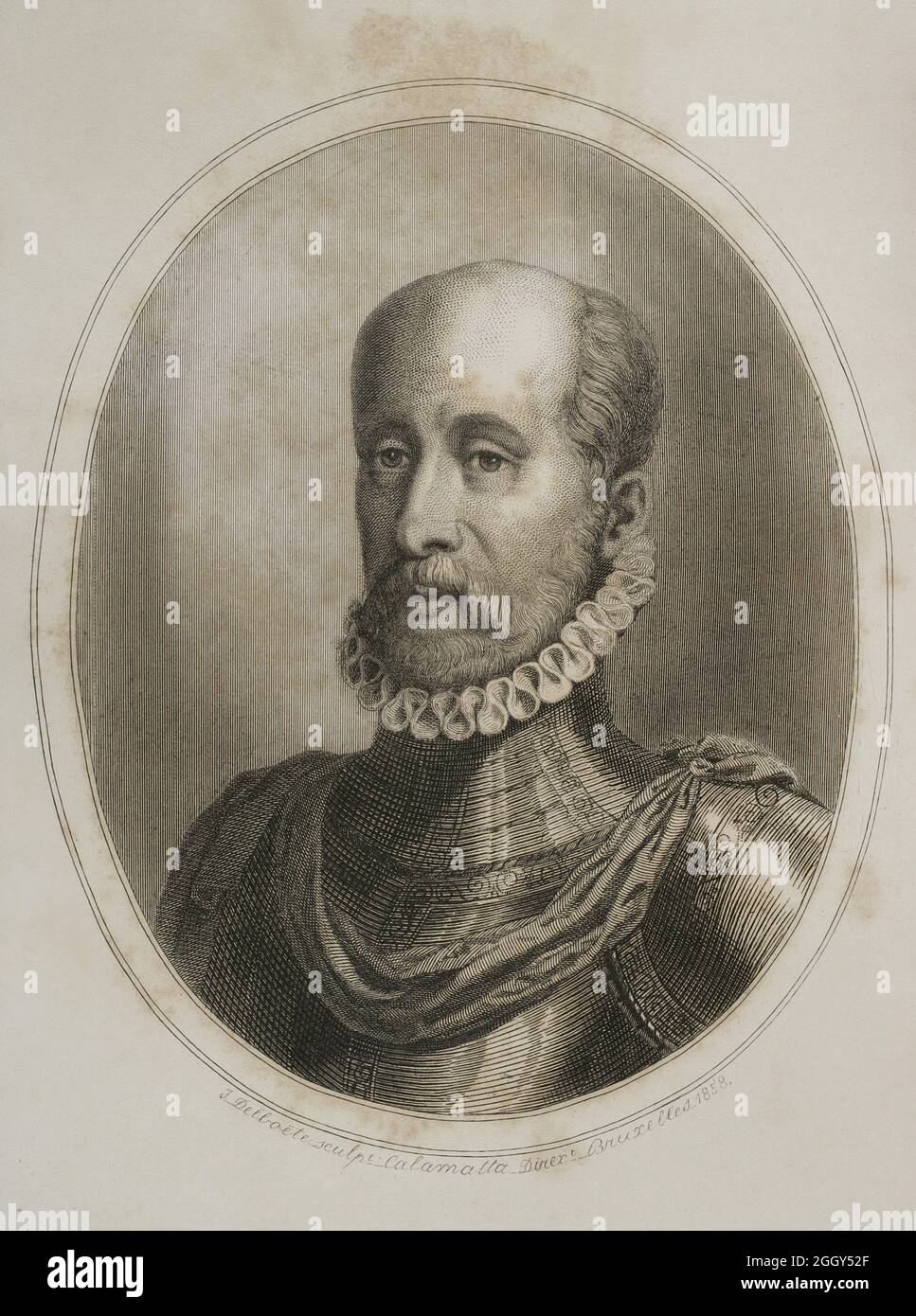 Luis de Requesens y Zúñiga (1528-1576). Militare e politico spagnolo. Comandante in Castiglia dell'Ordine di Santiago e Governatore generale dei Paesi Bassi. Verticale. Incisione di Calamatta. Correspondance de Philippe II sur les affaires des Pays-Bas. Pubblicato a Bruxelles, 1858. Biblioteca militare storica di Barcellona, Catalogna, Spagna. Autore: Luigi Calamatta (1801-1869). Artista italiano. Foto Stock