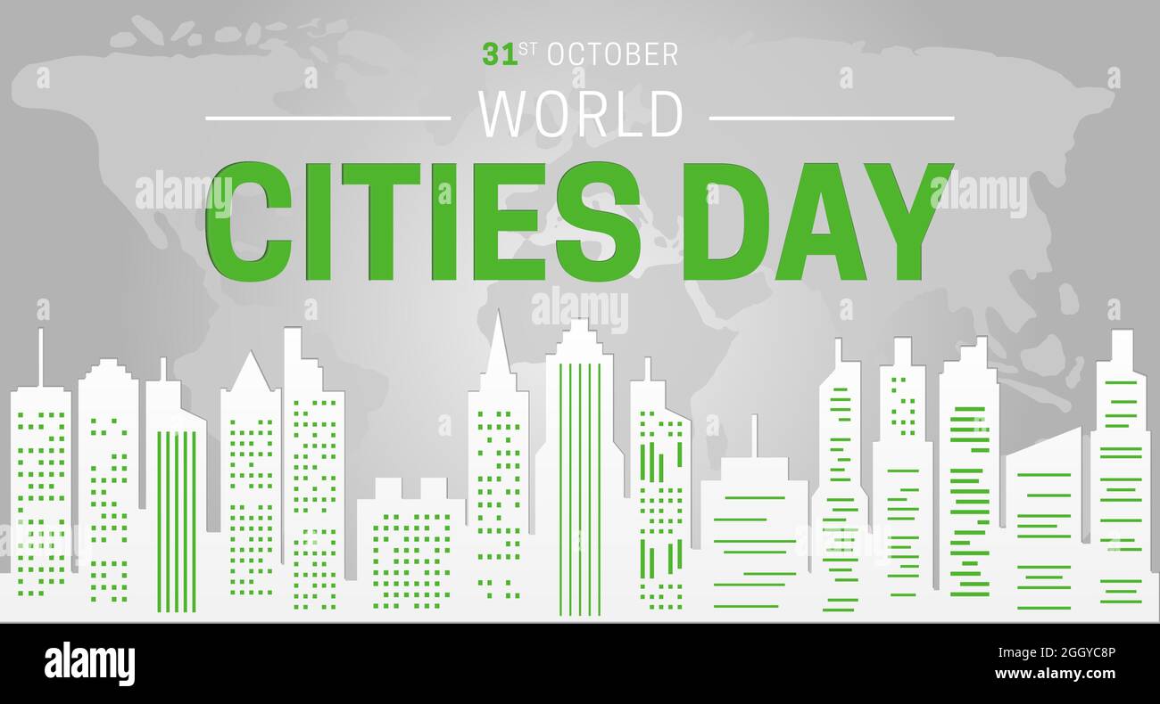 Giornata Mondiale delle Città moderna sfondo verde Illustrazione Illustrazione Vettoriale
